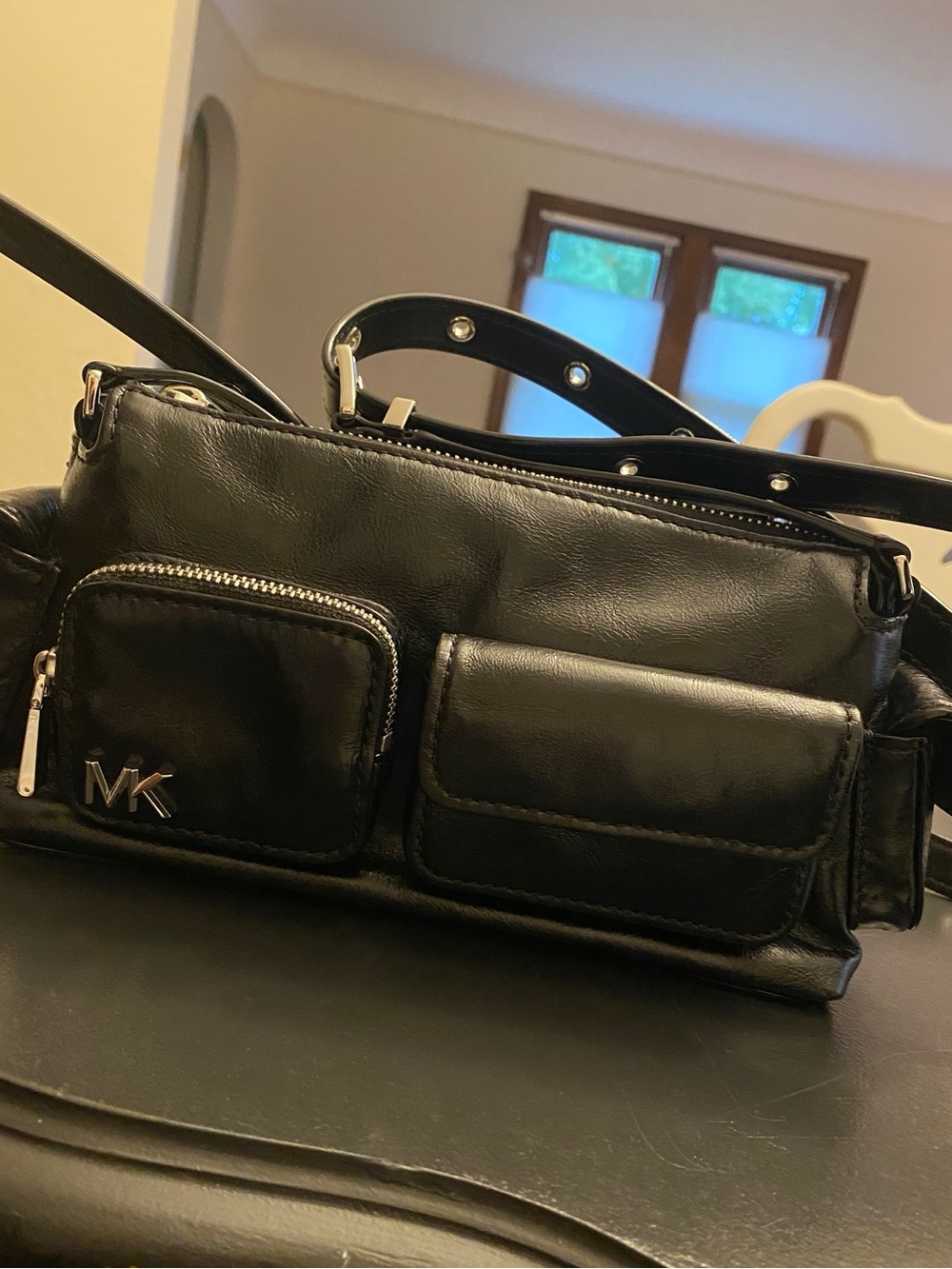 Michael Kors Black Leather Belt Bag with Front Pockets